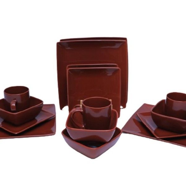16-Piece Ceramic Porcelain Dinnerware Set - Chocolate Brown