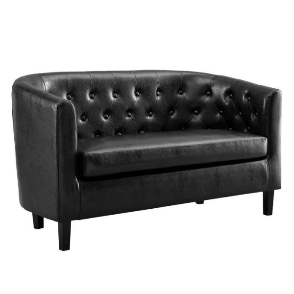 Decorotika Engelhardt Faux Leather Tufted Button Loveseat - Black