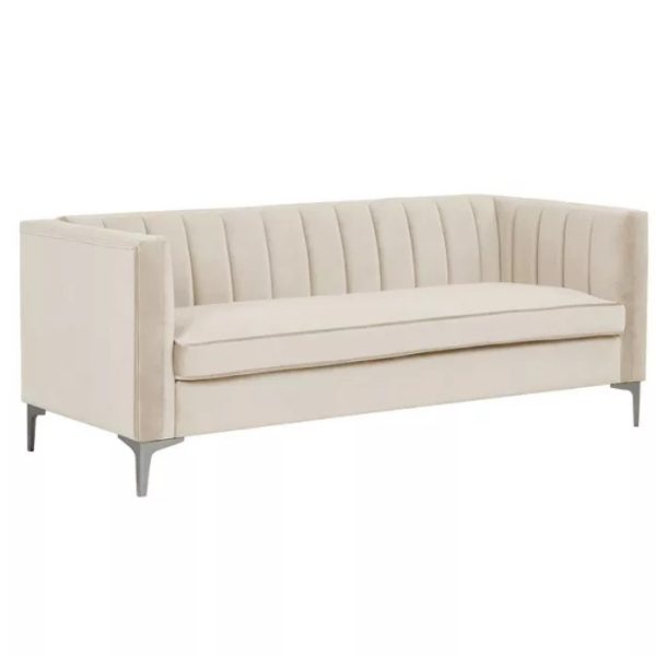 Dreamy Comfort - Eva 3-Seater Panel Velvet Sofa - Cream