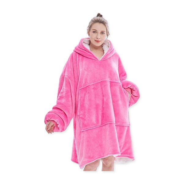 Winter Oversized Fleece Hooded  Blanket - Pink