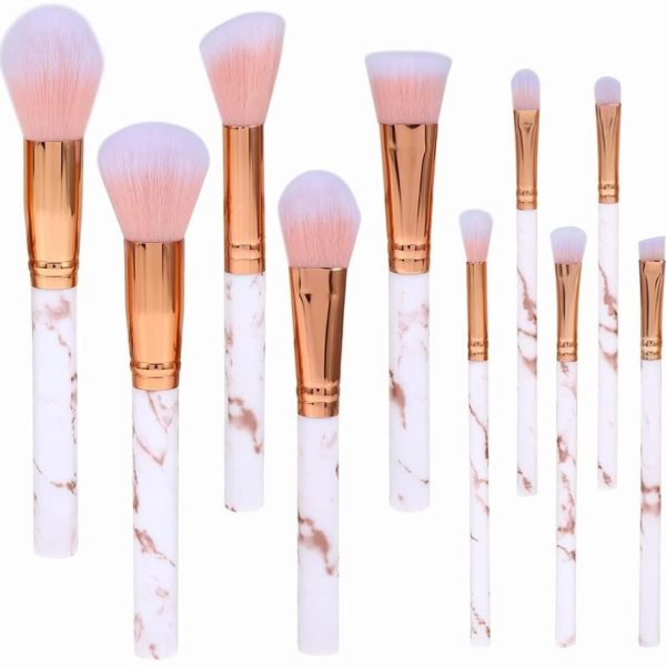 10 Piece Marble Style Professional Makeup Brush Cosmetic Set - Pink
