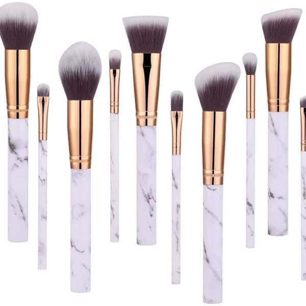 10 Piece Marble Style Professional Makeup Brush Cosmetic Set - Black