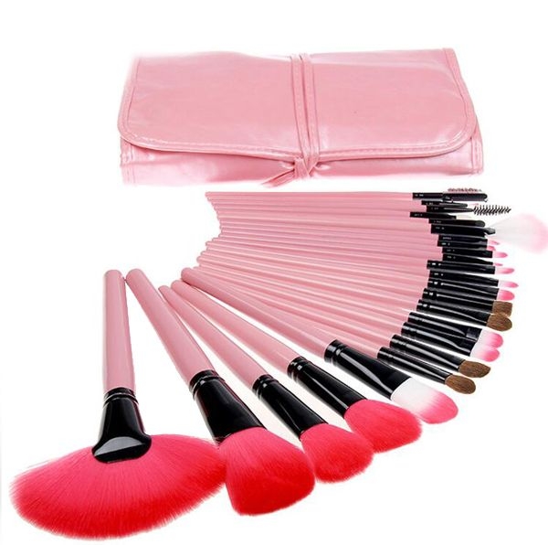 24 Piece Synthetic Hair Makeup Brush Set - Pink