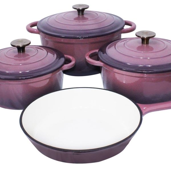 7 Piece Glazed Cast Iron Dutch Oven Cookware Pot & Pan Set - Pink