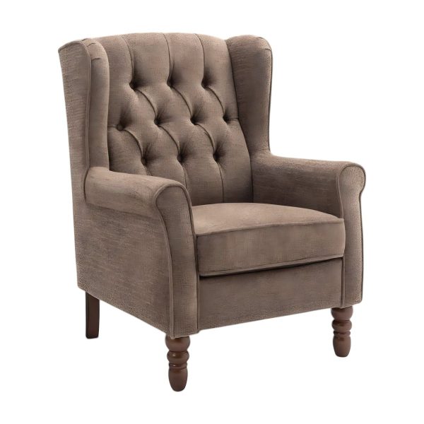 Button-Tufted Small Wingback Accent Chair with Rolled Arm