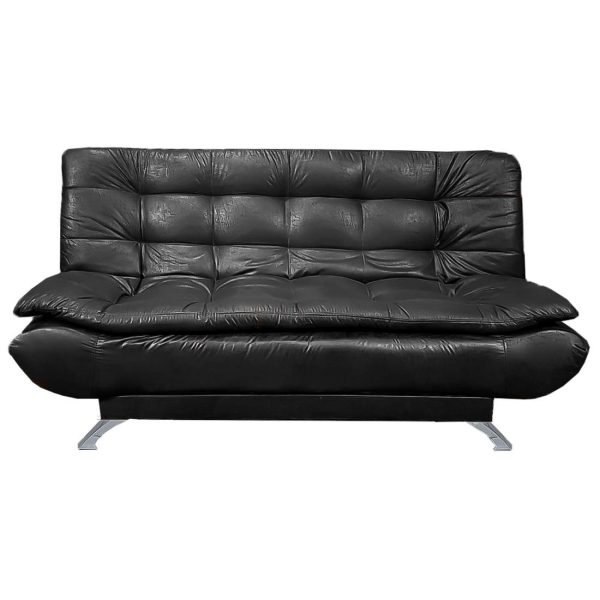 Modern 3 Seater Foldable Comfortable Sleeper Leather Couch/Sofa - Black